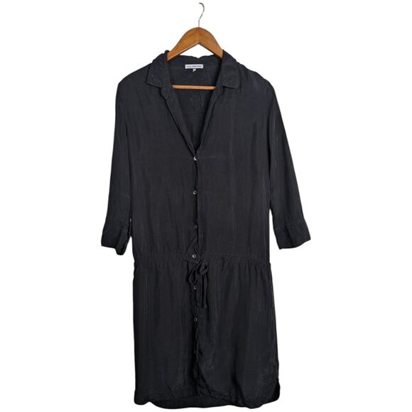 James Perse Crupo Button Front Shirt Dress Medium Black Drawstring Casual - Picture 1 of 11
